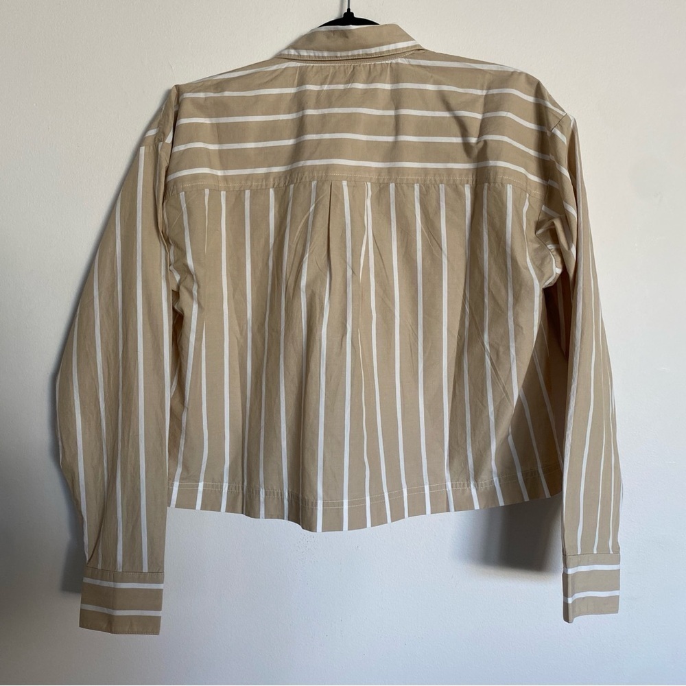 LOFT Beige and White Striped Cropped Shirt - Picture 4 of 4